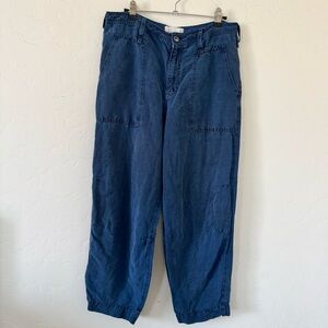 Anthropologie Blue Linen Audra Wide Leg Crop Utility Pants Size 29